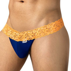 CandyMan Mesh Lace Thong - Blue - Neon Orange