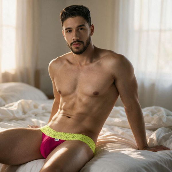 String Résille Dentelle Rose - Jaune Fluo CandyMan