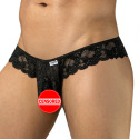 CandyMan Stretch Floral Lace Thong - Black