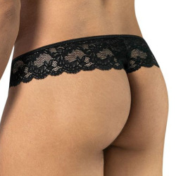 String Dentelle Florale Extensible Noir CandyMan