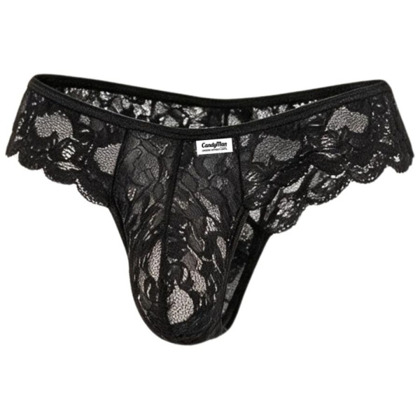 String Dentelle Florale Extensible Noir CandyMan