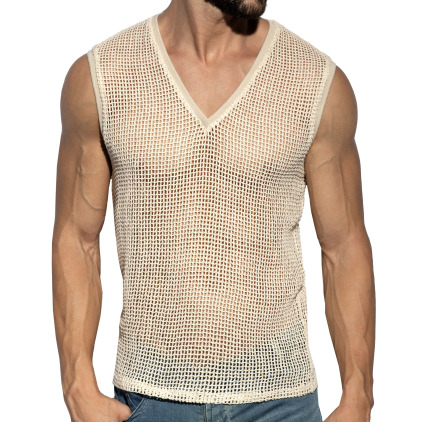 ES Collection Open-Grid V-Neck Top - Ivory