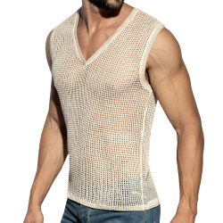 ES Collection Open-Grid V-Neck Top - Ivory
