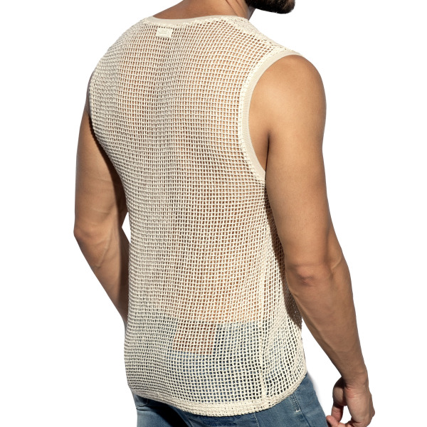 ES Collection Open-Grid V-Neck Top - Ivory