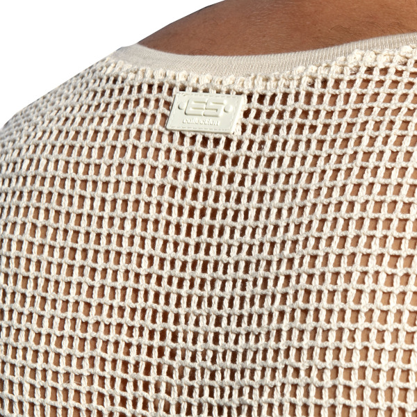 ES Collection Open-Grid V-Neck Top - Ivory