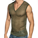 ES Collection Open-Grid V-Neck Top - Khaki
