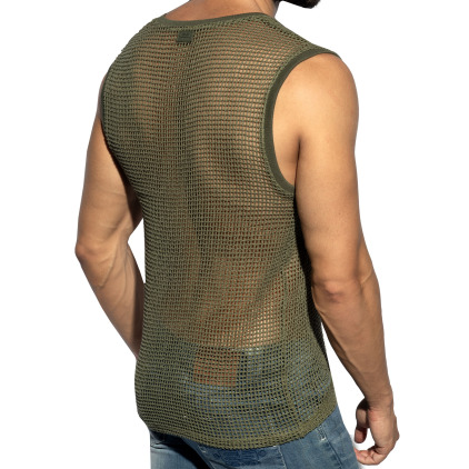 ES Collection Open-Grid V-Neck Top - Khaki