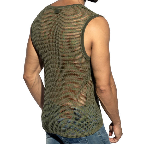 ES Collection Open-Grid V-Neck Top - Khaki