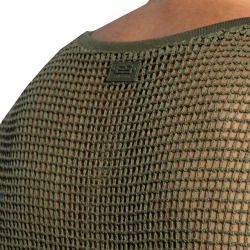 ES Collection Open-Grid V-Neck Top - Khaki