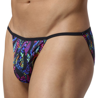 Slip Tanga Funky Styles Imprimé Noir HOM