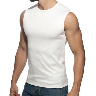 Addicted B&W Rib Tank Top - White