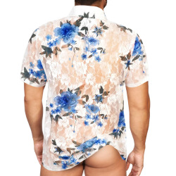 Alpha Charlie Floral Lace Shirt - White - Blue