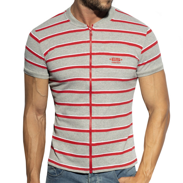 ES Collection Striped Polo Shirt - Grey - Red