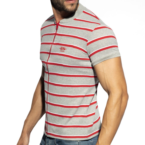 ES Collection Striped Polo Shirt - Grey - Red