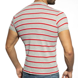 ES Collection Striped Polo Shirt - Grey - Red