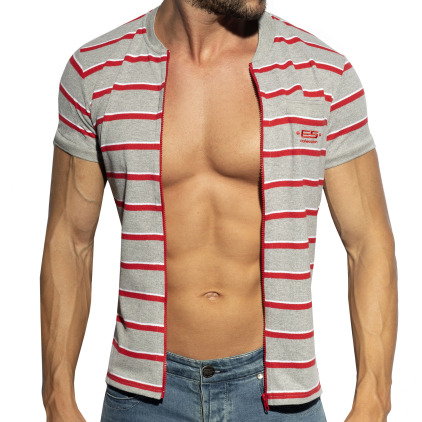 ES Collection Striped Polo Shirt - Grey - Red