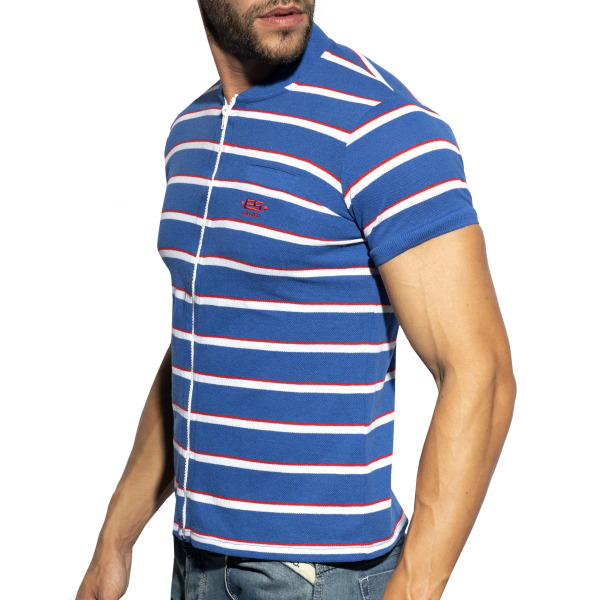 ES Collection Striped Polo Shirt - Royal - White