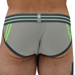 Breedwell Sweat & Sin Tanga Briefs - Grey - Neon Green
