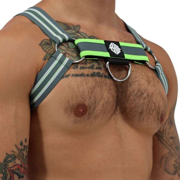 Breedwell Sweat & Sin Bulldog Harness - Grey - Neon Green