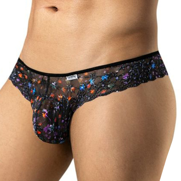 CandyMan 99975 Printed Mesh Thong - Black