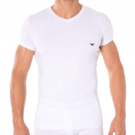 Emporio Armani V-Neck Stretch Cotton T-Shirt - White