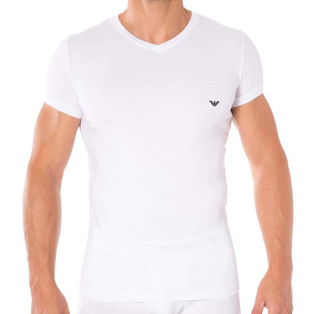 Emporio Armani V-Neck Stretch Cotton T-Shirt - White | INDERWEAR