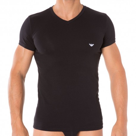 Emporio Armani V-Neck Stretch Cotton T-Shirt - Black