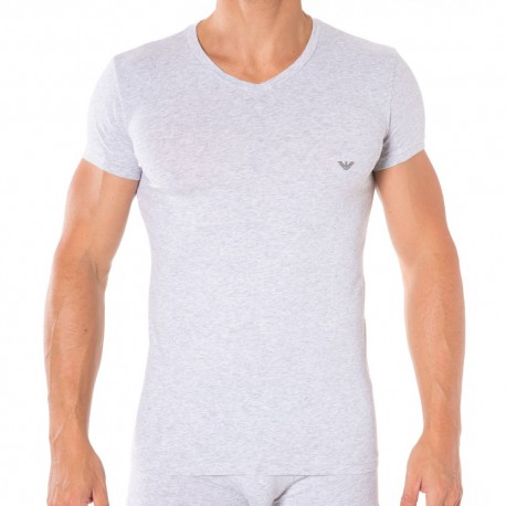 Emporio Armani V-Neck Stretch Cotton T-Shirt - Grey