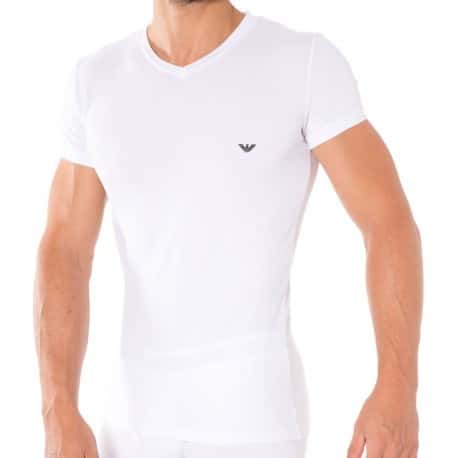 T-Shirt V-Neck Stretch Cotton Blanc
