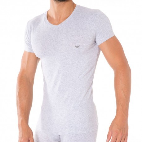 T-Shirt V-Neck Stretch Cotton Gris