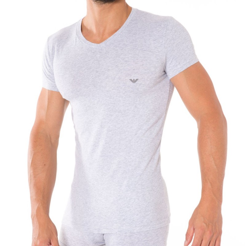 Emporio Armani V-Neck Stretch Cotton T-Shirt - Grey | INDERWEAR