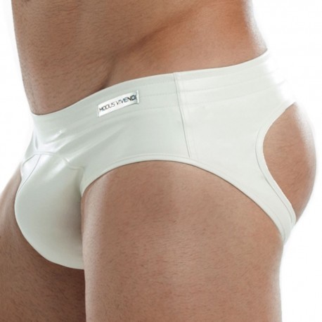 Leather Bottomless Brief - White