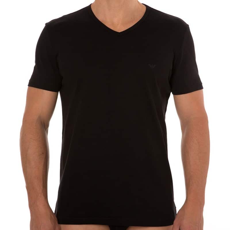 hane Forbrydelse kokain Emporio Armani 2-Pack Pure Cotton V-Neck T-Shirts - Black | INDERWEAR