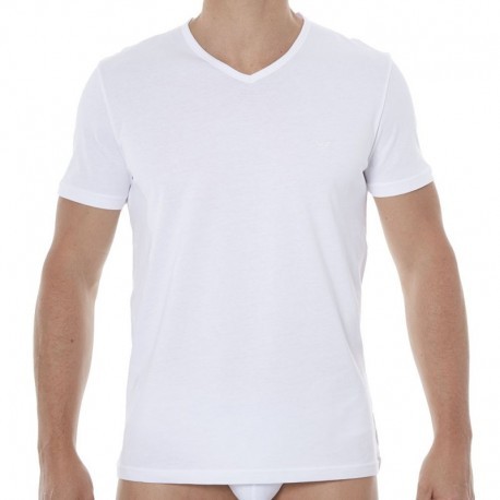 Emporio Armani Lot de 2 T-Shirts V-Neck Pure Cotton Blancs