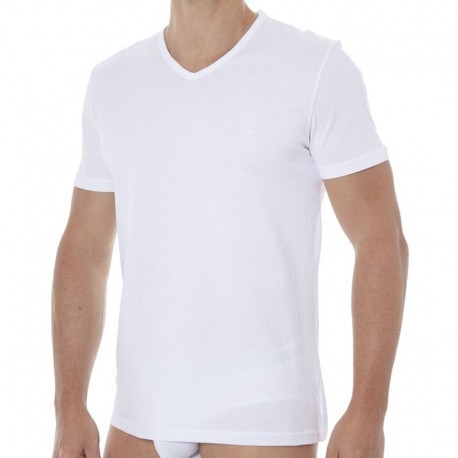 Emporio Armani Lot de 2 T-Shirts V-Neck Pure Cotton Blancs