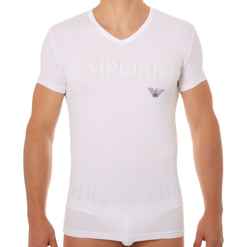 Emporio Armani Stretch Cotton Megalogo T-Shirt - White | INDERWEAR