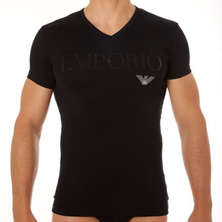 Emporio Armani T-Shirt Stretch Cotton Megalogo Noir