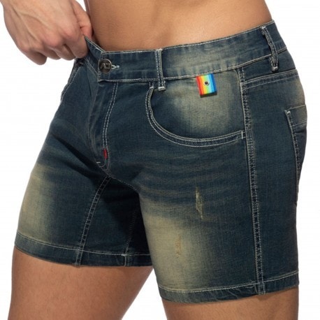 Addicted Short Jeans Rainbow Tape Bleu Marine