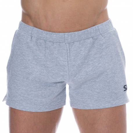 ActiveLife Wide Waistband Comfy Athletic Modal Shorts Heather Grey and White Stripe, Small
