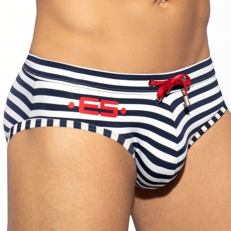 Mendove Mens Print Contour Pouch Stripe Pattern Swimsuits Briefs 